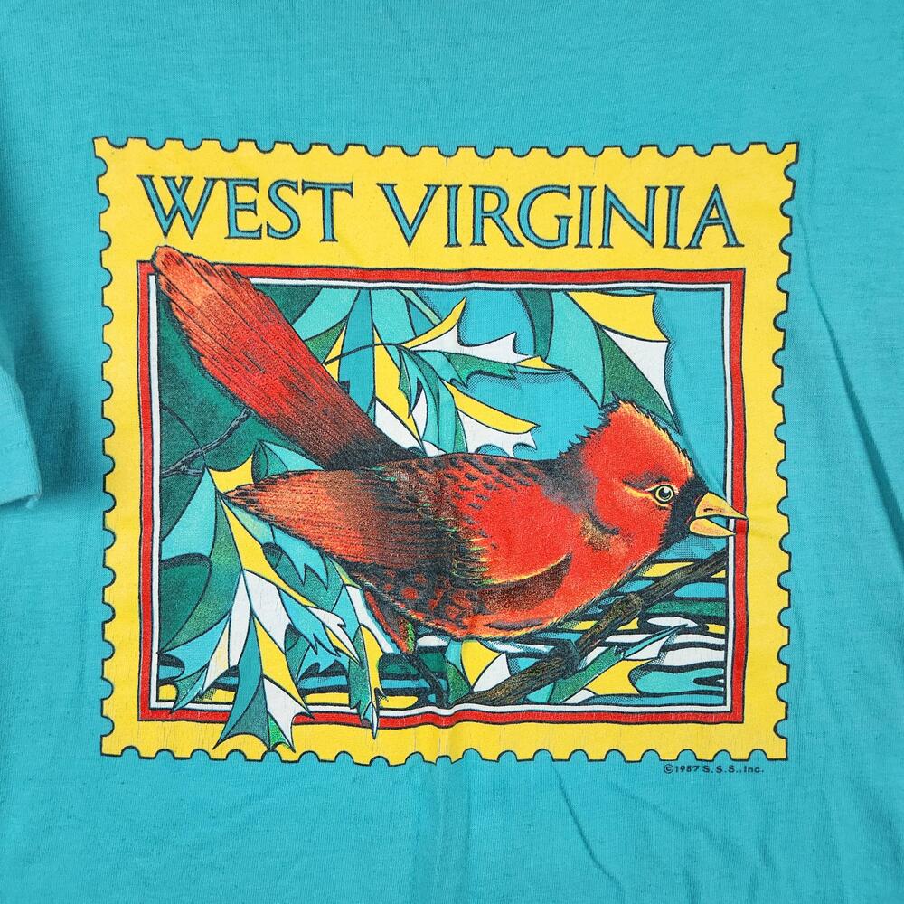 Vintage West Virginia Cardinal Graphic Shirt Mens XL Turquoise Hanes 80s USA